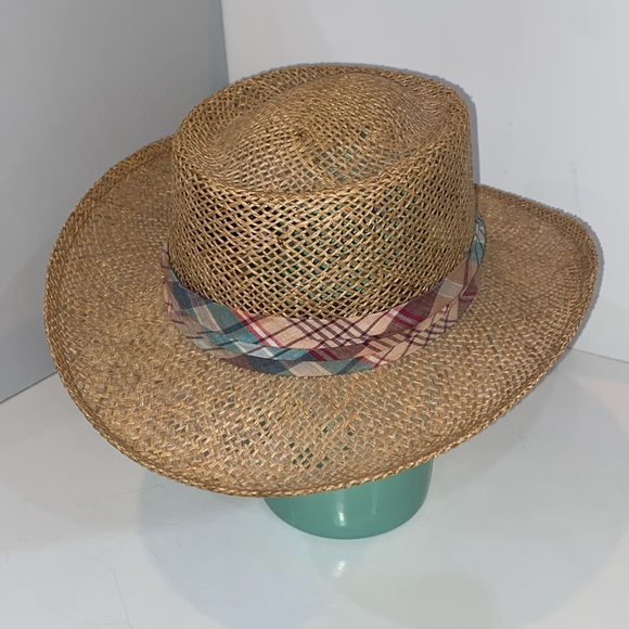 Kangol Sunstoppers Straw Hat in tan w colored band. Sun Protection VTG VGUC - Picture 3 of 14